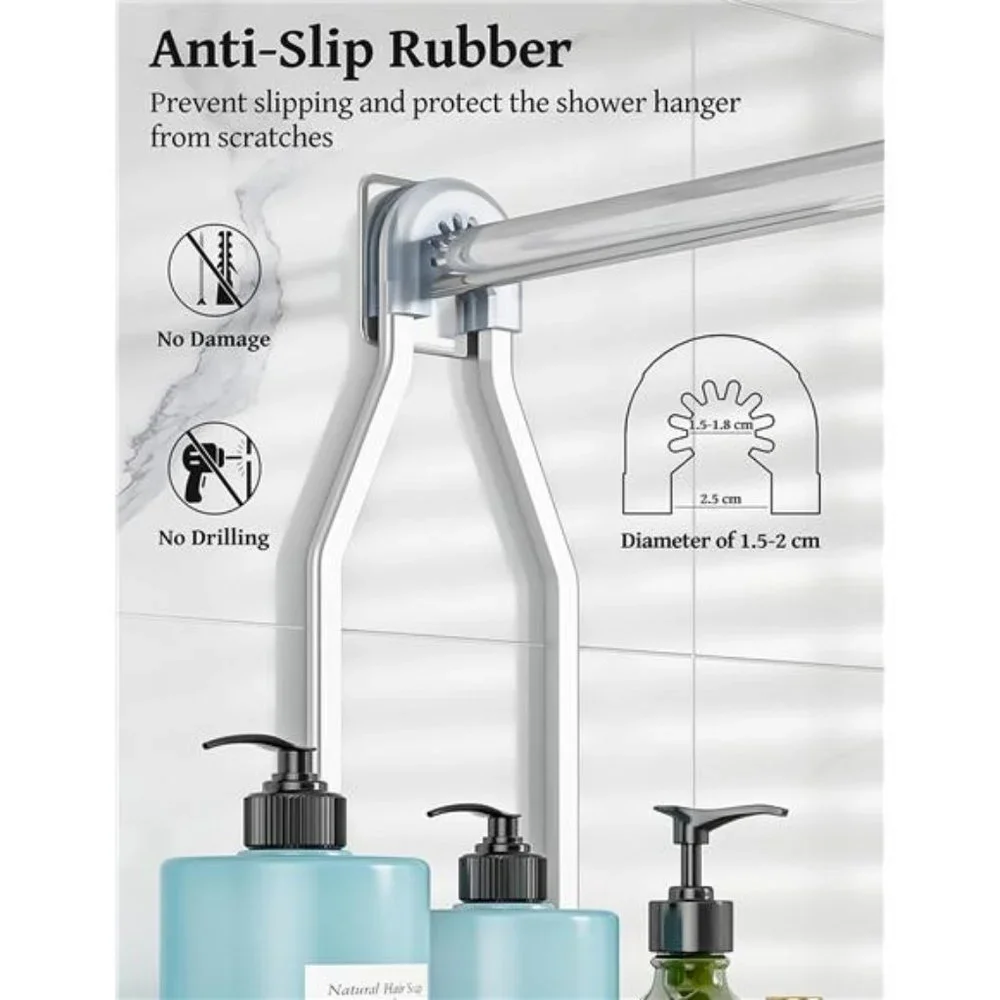 Hanging Shower Caddy Over Shower Head with 10 Hooks for Razor/Sponge,Soap Basket